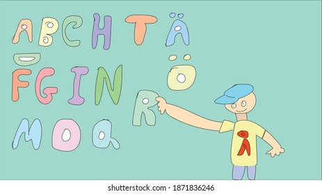el niño aprende letras. niño estudiando alfabeto sueco