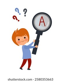 Child learns numbers. Dyscalculia and mental arithmetic concept. Learning, curiosity, and the challenges of math for young kids. Vector flat cartoon illustration for educational materials.