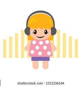 Child lego using headphones, listening to music vol.1, flat girl design vector illustration