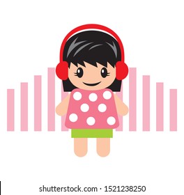 Child lego using headphones, listening to music vol.2, flat girl design vector illustration