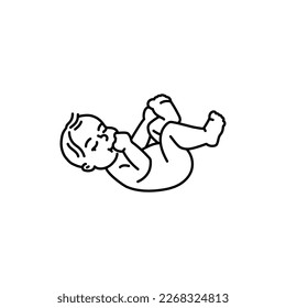 The child lies on his back black line icon. Toddler development. Early childhood