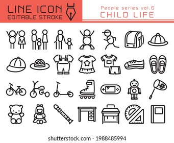 Child life vector icon set. Editable line stroke.