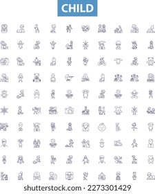 Child line icons, signs set. Infant, Kid, Toddler, Baby, Youth, Minor, Preschooler, Adolescent, Progeny outline vector illustrations.