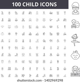 Child line icons, signs, vector set, outline illustration concept 