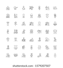 Child linear icons, signs, symbols vector line illustration set