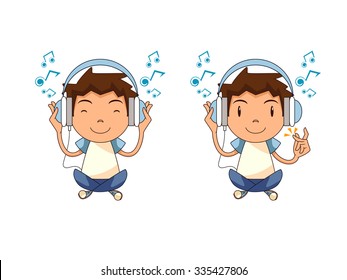 Child listening to music, vector illustration