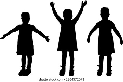 Child Little happy girl with raised hands. Conceptual image of happy childhood. Vector Silhouette set