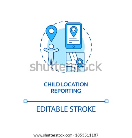 Child location reporting concept icon. Parental control element idea thin line illustration. Digital safety app. Keep connection with family. Vector isolated outline RGB color drawing. Editable stroke
