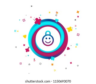 Child lock icon. Locker with smile symbol. Child protection. Colorful button with icon. Geometric elements. Vector