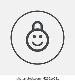Child lock icon. Locker with smile symbol. Child protection. Round button with flat icon. Vector