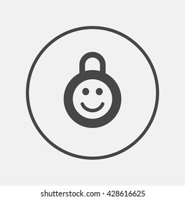 Child lock icon. Locker with smile symbol. Child protection. Round button with flat icon. Vector