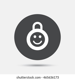 Child lock icon. Locker with smile symbol. Child protection. Circle flat button with shadow. Vector