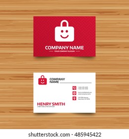 Child lock icon. Locker with smile symbol. Child protection. Business card template with phone, globe and pointer icons. Visiting card design. Vector