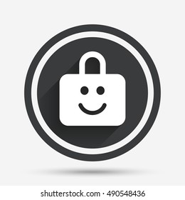 Child lock icon. Locker with smile symbol. Child protection. Circle flat button with shadow and border. Vector