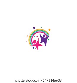 Child logo design with rainbow combination in colorful flat vector design
