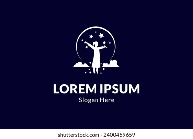 Child logo design reaching star dreams, education logo in flat design style
