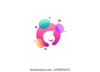 child logo with happy smiling face decorated with colorful bubbles in flat design