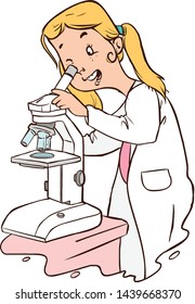 Child looking through a Microscope with Clipping Path