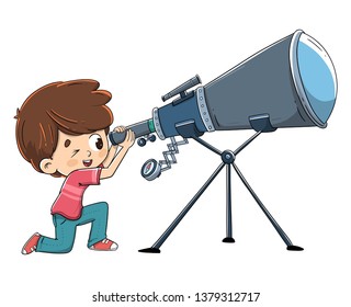 Child Looking Through A Telescope Into Space