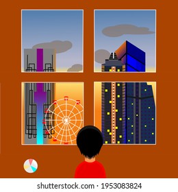 A child looking at the window has a future meaning far too board than his own room