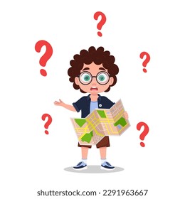 The child is lost, a boy with a map in his hands