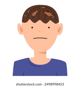 Niño con piojo en el pelo. Ilustración vectorial