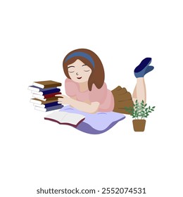 child lying down reading a book