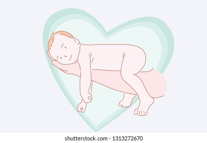 the child is lying on the arm, hand drawn style vector design illustrations