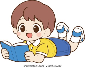 A child lying on the floor reading a book