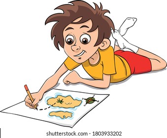 child lying that drawing a treasure map
