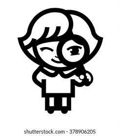 child with magnifying glass vector icon