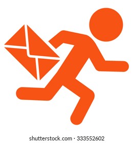 Child Mail Courier vector icon. Style is flat symbol, orange color, rounded angles, white background.