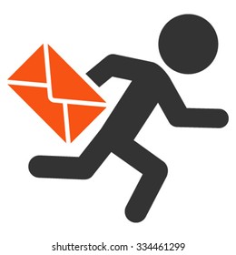 Child Mail Courier vector icon. Style is bicolor flat symbol, orange and gray colors, rounded angles, white background.