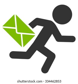 Child Mail Courier vector icon. Style is bicolor flat symbol, eco green and gray colors, rounded angles, white background.