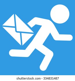 Child Mail Courier vector icon. Style is flat symbol, white color, rounded angles, blue background.