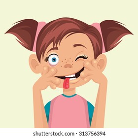 Child makes faces. Vector flat illustration