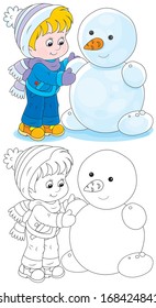 Child makes a snowman