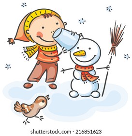 Child making snowman