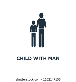 Child with Man icon. Black filled vector illustration. Child with Man symbol on white background. Can be used in web and mobile.