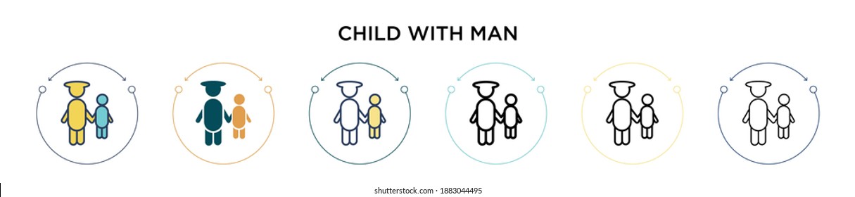 Child with man icon in filled, thin line, outline and stroke style. Vector illustration of two colored and black child with man vector icons designs can be used for mobile, ui, web