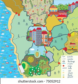 Child map with funny patterns cartoon