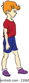 The child in the maroon shirt. Vector illustration.