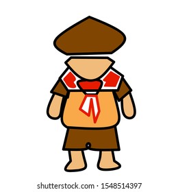 The child mascot wears a boy scout uniform