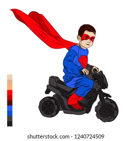 child masquerade new year. superhero hero in a cyclist vector illustration on white isolated background. sketching style