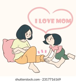 Child massaging mom's legs on a special day