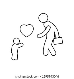 The child meets his father after work with love icon. Element of family for mobile concept and web apps icon. Outline, thin line icon for website design and development, app 