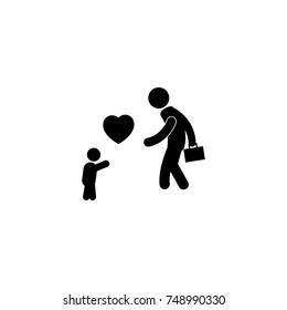 the child meets his father after work with love icon. Simple black family icon. Can be used as web element, family design icon on white background