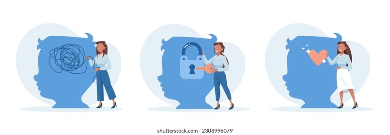 Child mental health concept. Vector of a psychologist woman solving mental problems of a boy