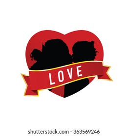 child and mom in heart red illustration