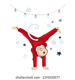 child in a monkey's masquerade costume. graphic illustration
